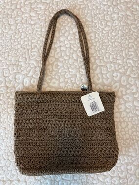 The Sak Taupe Crochet Tote Bag with Shoulder Straps